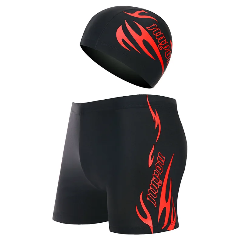Fashion Swimming Trunks Men's Boxer Adult Swim Briefs Set Men Loose and Plus-sized Bathing Suit Men's Swimming Cap Swim Shorts
