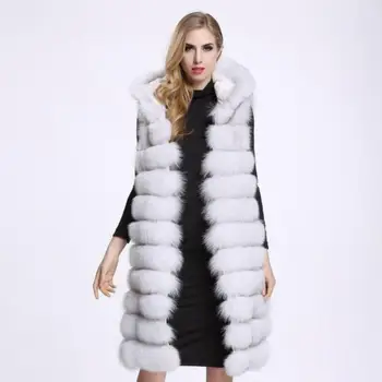 

2019 autumn and winter women faux fur long hooded thick vest vest imitation fox fur coat a1248