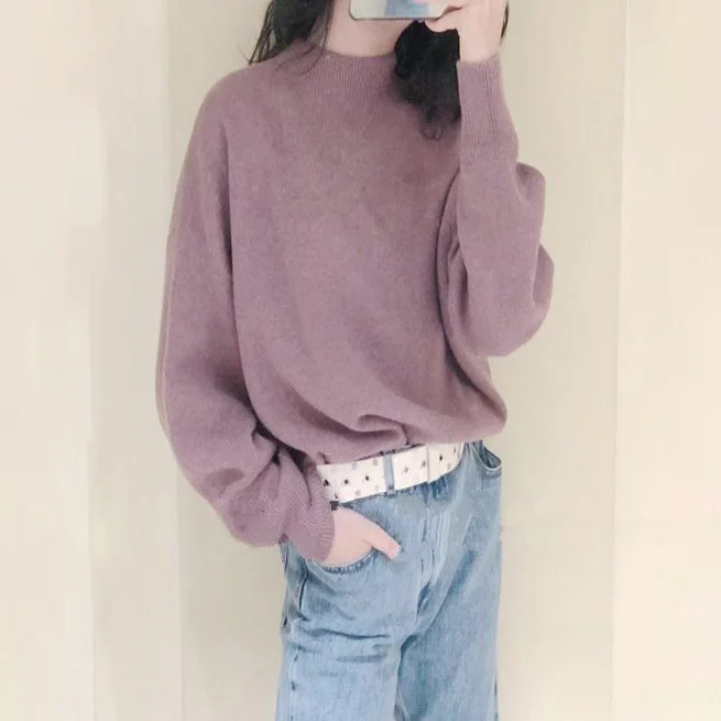 

Women Sweater 2019 Autumn and Winter New Wild Small High Collar Loose Long-sleeved Sweater Sweater