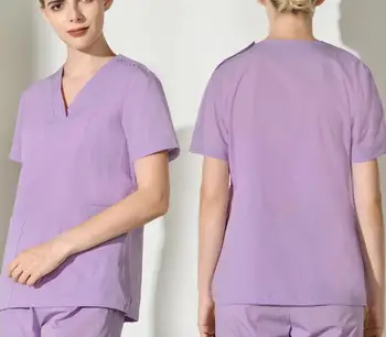 

Polyester Cotton Unisex Medical Uniform Scrub Set,V-Neck top,three side cargo pockets pant