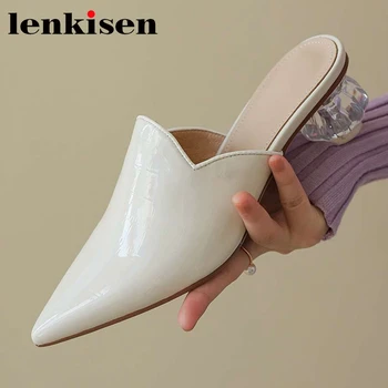 

Lenkisen pointed toe crystal strange med heel slip on mules French romantic elegant lady streetwear convenient women pumps L01