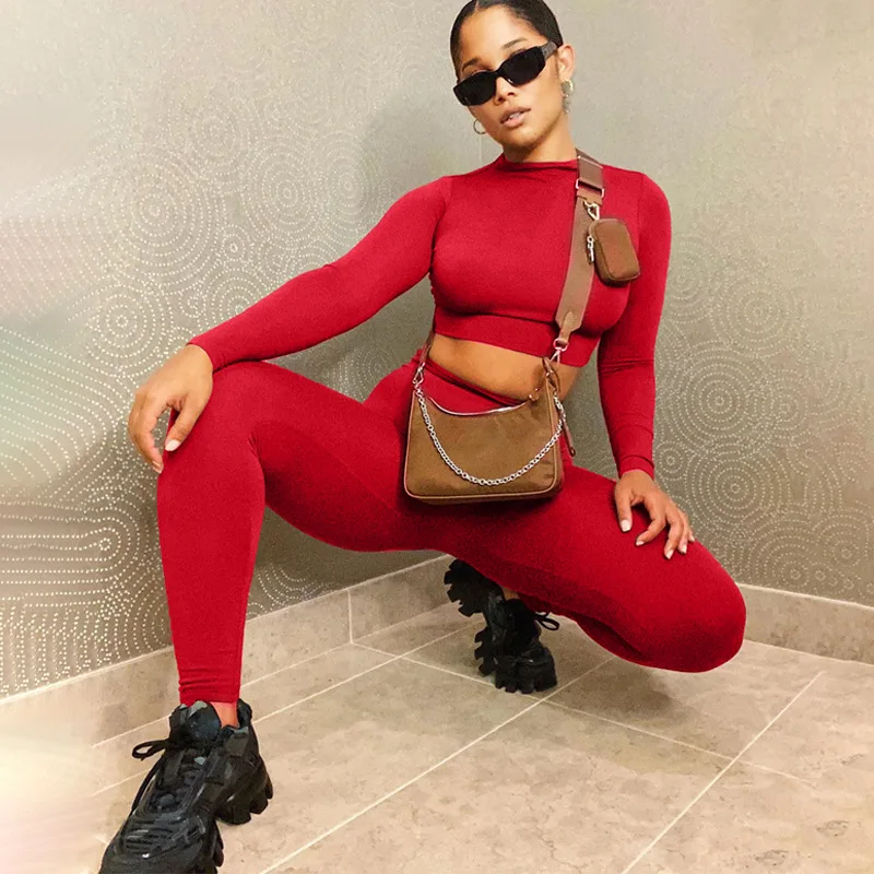 skirt suit set Winter Women Sport Fitness 2 Two Piece Set Outfits Long Sleeve Crop Tops Tshirt Leggings Pants Set Bodycon Tracksuits Women's plus size pant suits for weddings