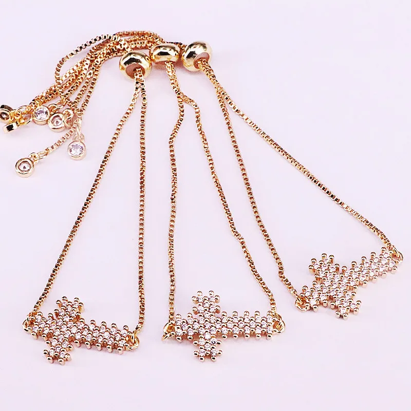 8Pcs Gold Filled Cross Connector Charm Bracelet Micro Pave Clear CZ Jewelry Bracelets | Украшения и аксессуары