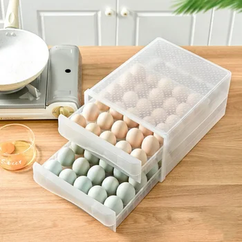 

60 Grid Practical Kitchen Refrigerator Storage Box Crisper Double Layer Egg Storage Drawer