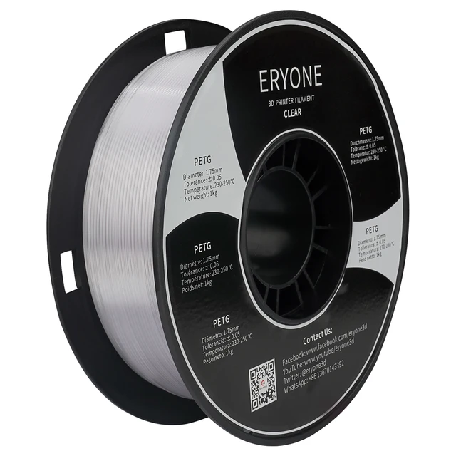 ERYONE PETG Filament 1kg 1.75mm ±0.03mm For 3D Printer,1KG (2.2LBS) 3D Printing Fast Shipping PETG Clear