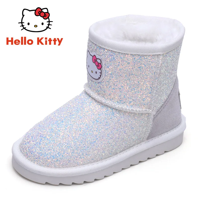 Helloo Kitty/зимние ботинки для девочек; обувь для больших девочек; бархатная теплая обувь для девочек «hello kitty»; детские зимние ботинки; Розовая блестящая обувь
