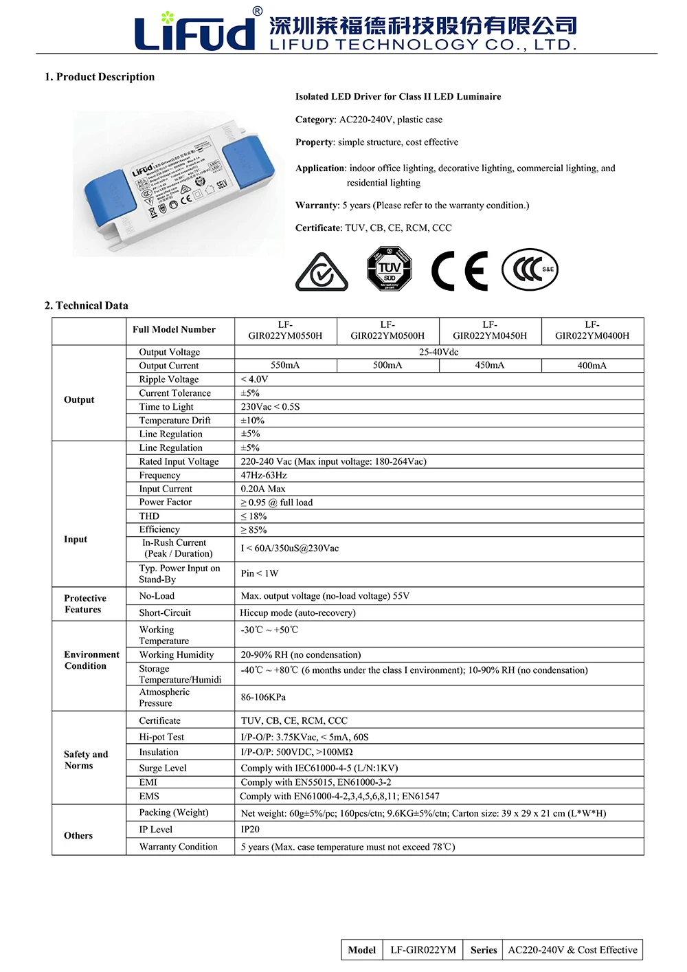 Lifud-driver de led 25-40v, 15w, 20w, 200ma,