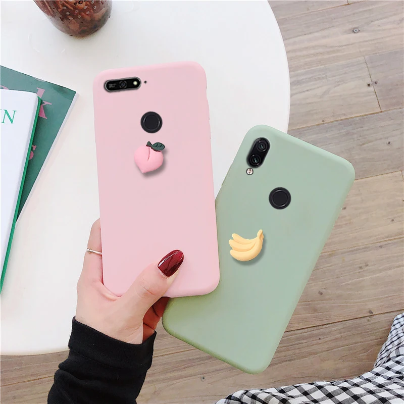 Матовый 3D милый чехол с фруктами для huawei y9 y7 y6 y5 prime pro 2019 2018 забавный Мягкий ТПУ