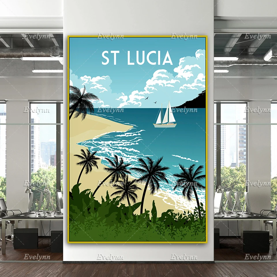 St Lucia Travel Retro Poster Wall Art Print Home Decor Canvas Unique Gift | Дом и сад