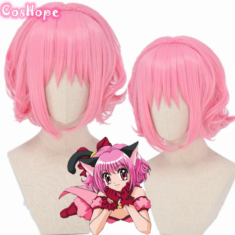 Women's Tokyo Mew Mew Momomiya Ichigo Pink Cosplay Wig Short Curly Hair 