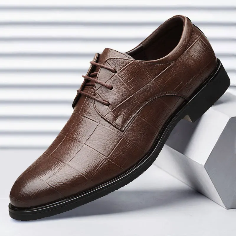 Wedding Dress Shoes Men Leather Casual Breathable Oxford with Heel Business Social Shoe Male Chaussure Homme_vogvips.com