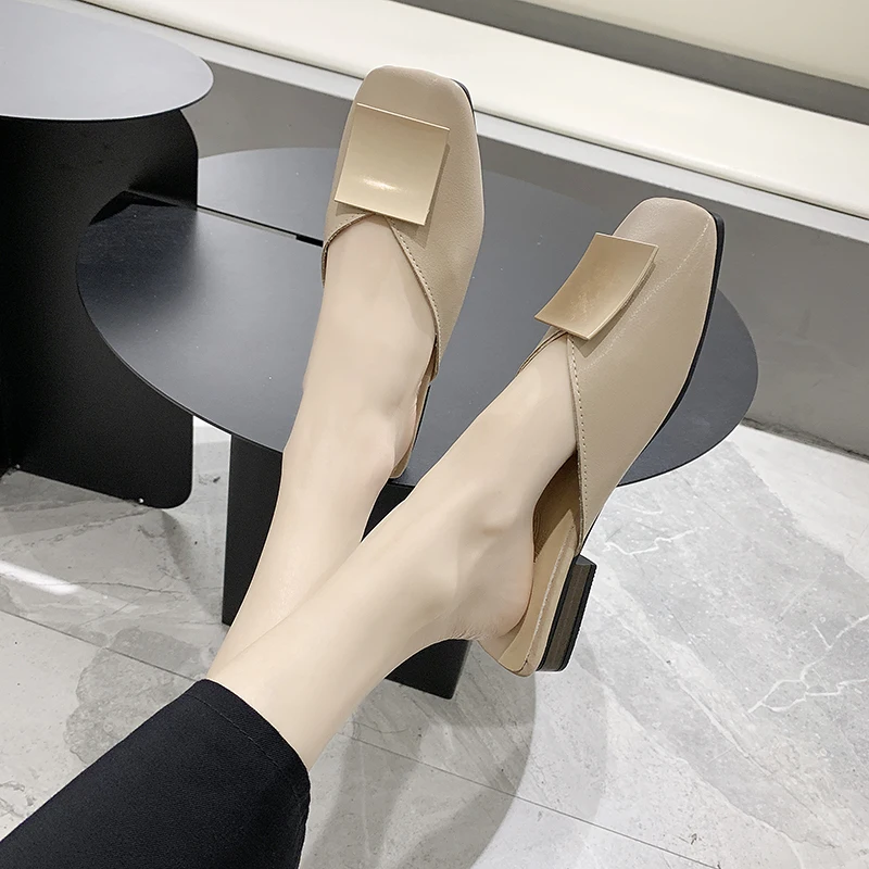 

Women slippers outside spring new Half drag single shoe square head Comfortable skin-friendly elegant wild platform shoes U30-13