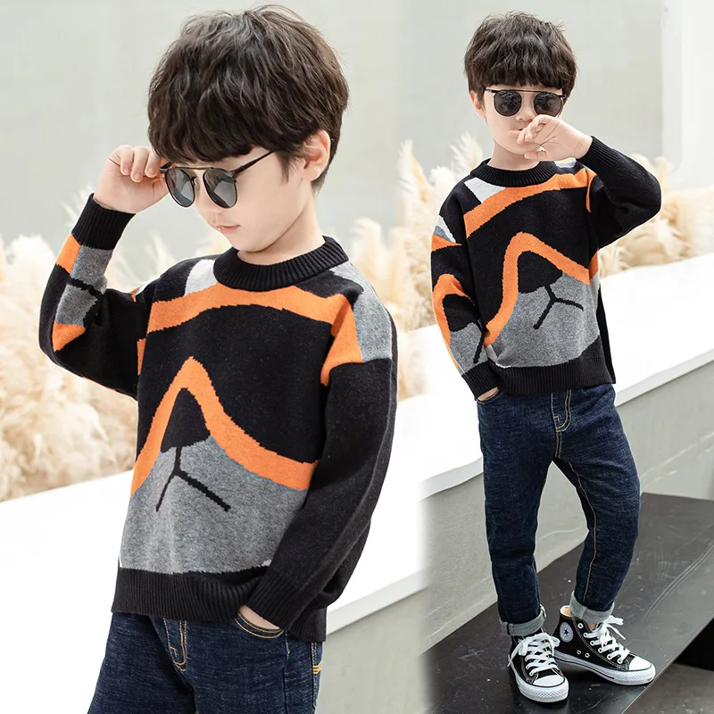 

Fashionable Boys Sweater Children's Sweaters For Teenager Student O-Neck Pullover Knitted Sweaters Boys Clothes 4 5 6 7 8 9-12T