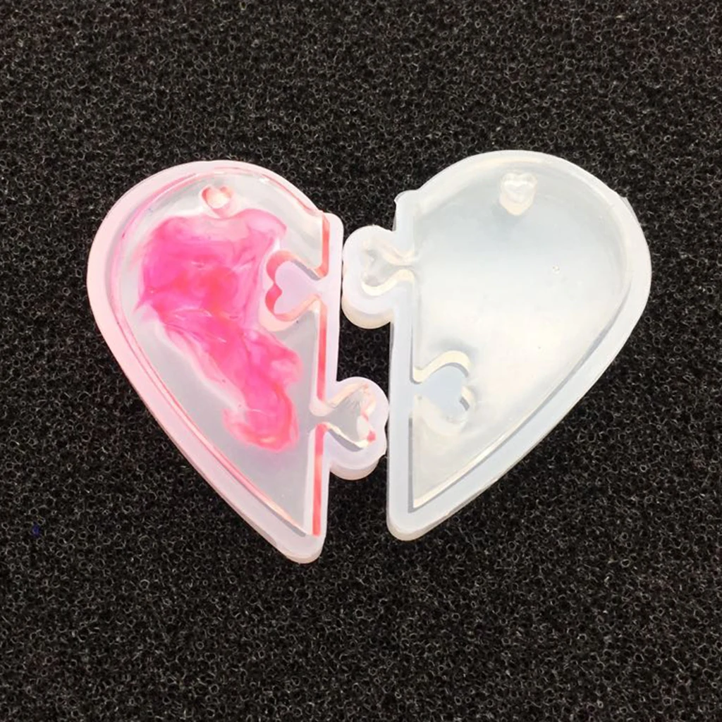 Jewelry Beading Casting Mold, DIY Handmade Silicone Mold, Clear Puzzle Heart Mold For Resin, UV Gel, Crystal, Heart Shape Gift