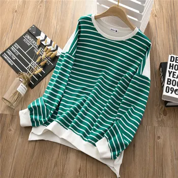 

NEW Striped Sweatshirt Women Early Autumn 2019 Casual Oversized O-Neck Pullover Back Print Loose Striped Sweatshirt