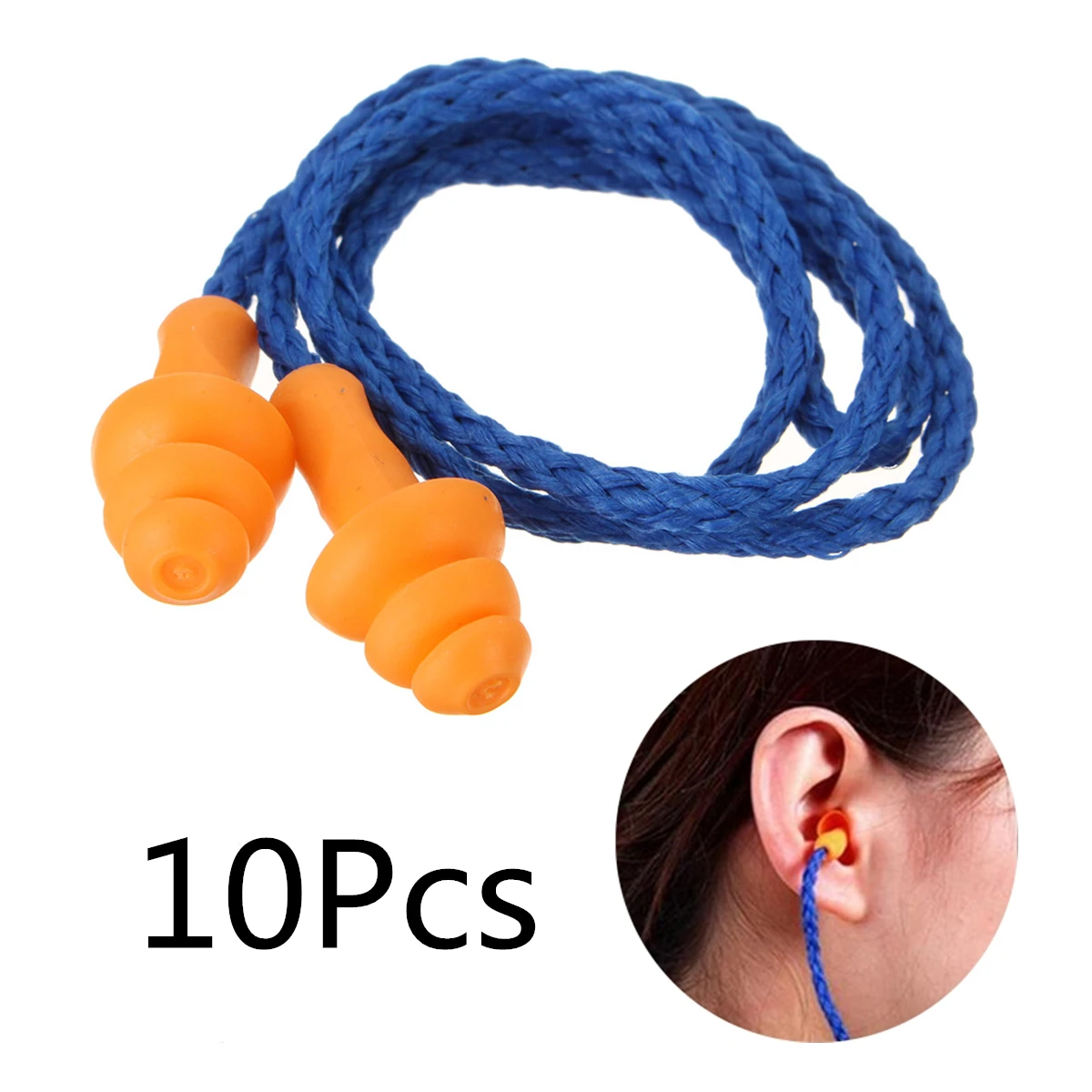 Tapones de silicona con cable Protector para orejas, 10 pares, tapones auditivos reutilizables para los oídos con envoltura individual, tapones para los oídos de protección