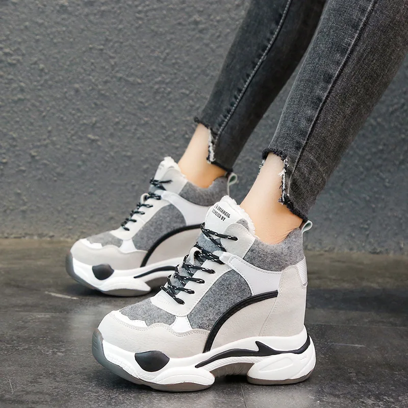 

Winter Woman Fashion Sneakers Platform Chunky Casual Shoes 2020 New Designers Basket Female Lamb wool Women 8cm High Heels