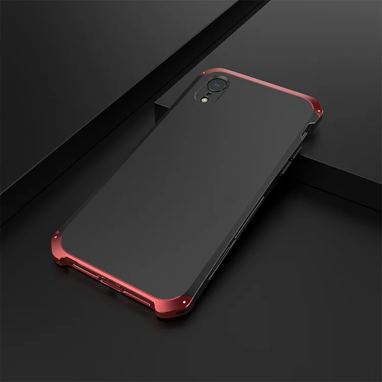 Black Red Side Текстурированный противоударный металлический каркас Пластиковая Задняя панель для iPhone XR iPhoneXR алюминиевый сплав iPhone XR бампер чехол с подарком - Цвет: Black Red Side