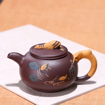 

Yixing Zisha teapot raw ore handpainted kettle kung fu pot purple clay drinkware