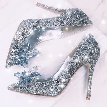 

Crystal Shoe Shoe Woman Marry Shoes Bride Shoe Silver High-heeled Shoes Woman Fine With Rhinestone