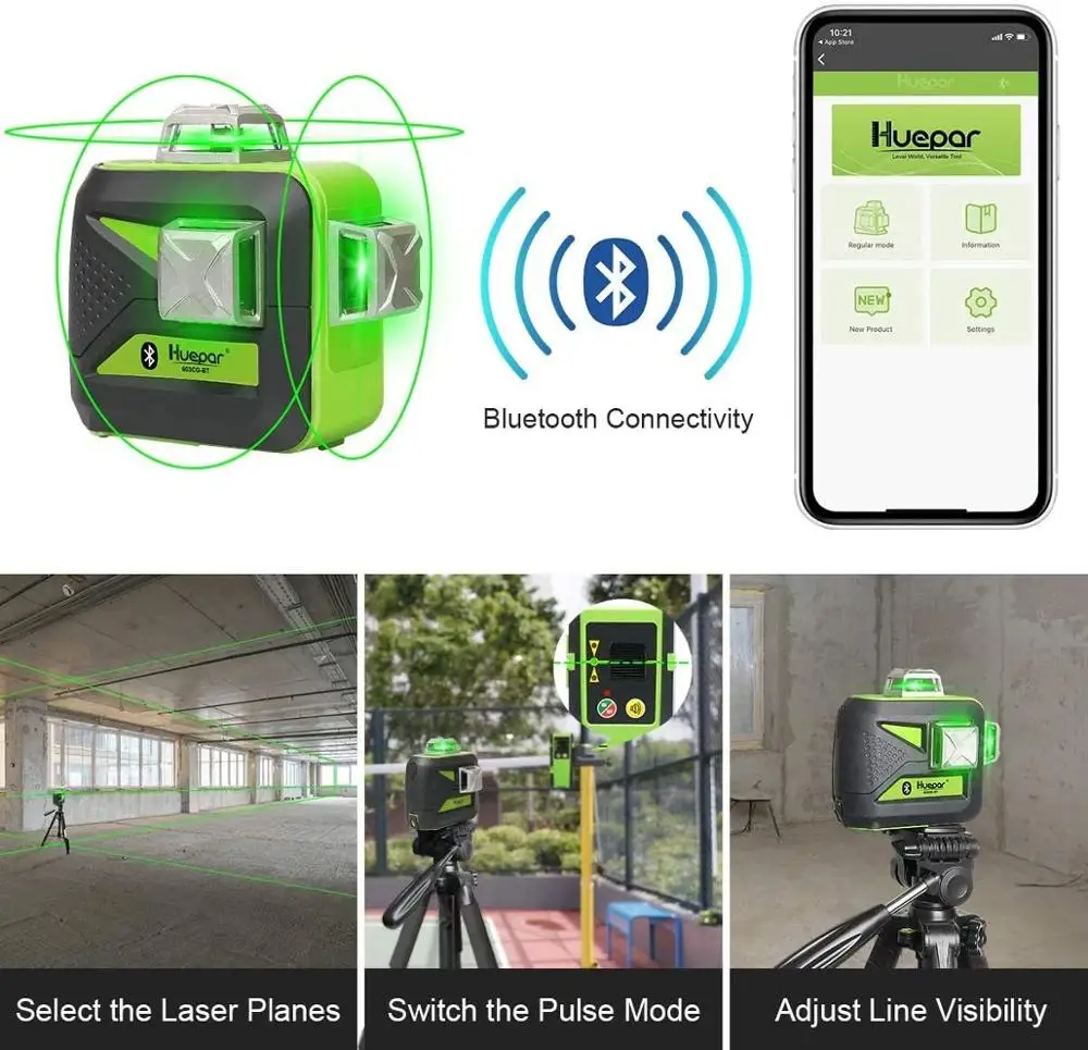 Huepar 3x360 Green Beam 3D Laser Level with Bluetooth Connectivity Cross  Lines Three-Plane Self-Leveling Tools & Hard Carry Case - AliExpress