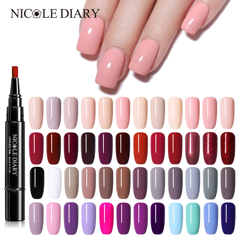 

NICOLE DIARY One Step Gel Polish Nail Varnish Pen Glitter 3 In 1 Nail Art Color Gel Polish Hybrid Easy To Use UV Gel Paint Glue