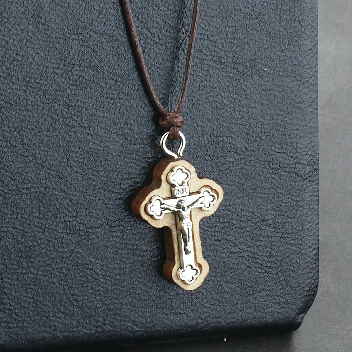 Catholic Crucifix Small Wood Cross Pendant Necklaces Adjustable Latin