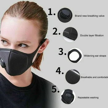 

Washable Face Protction Cover Mouth Muffle Anti Dust W/ Breather Valve Reusable Breathable Prevent Pollutants Easy To Wear