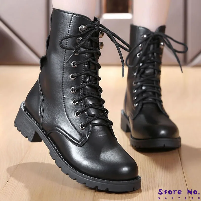 2019 г. Новые мотоциклетные ботинки женские на шнуровке теплая женская обувь до