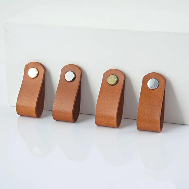 

Furniture Hardware 128mm Pure Leather Handle for Cabinet