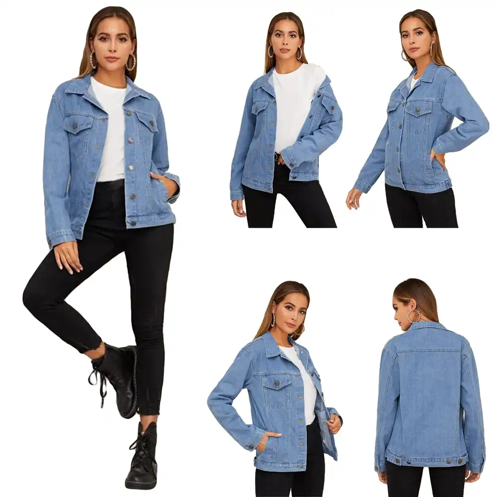 blue solid denim jacket