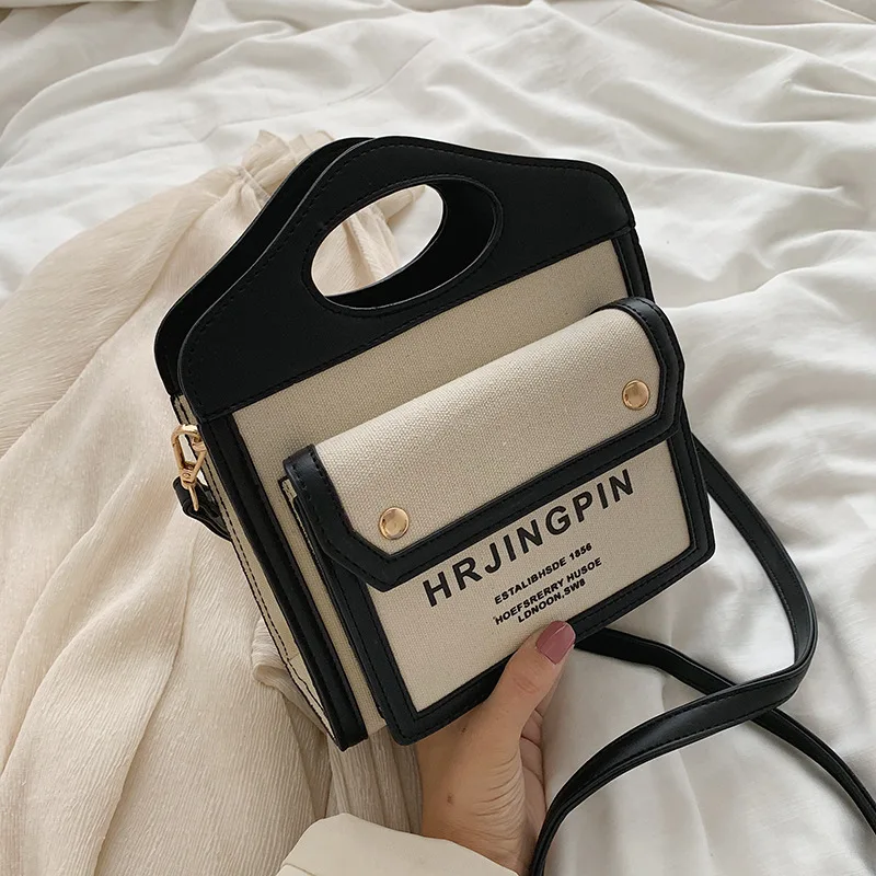 

New wild canvas three-dimensional mori small square bag handbags fashion letter outside pocket printing shoulder messenger bag