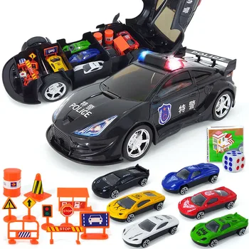 

Best selling children's toys simulation 110 police car sound and light model car roadblock map set birthday gift WM-106