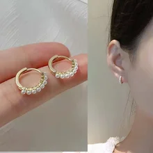 

Exquisite Gold Color Pearl Hoop Earrings for Women's Elegant Sweet Fashion Earrings Engagement Wedding Jewelry Gifts