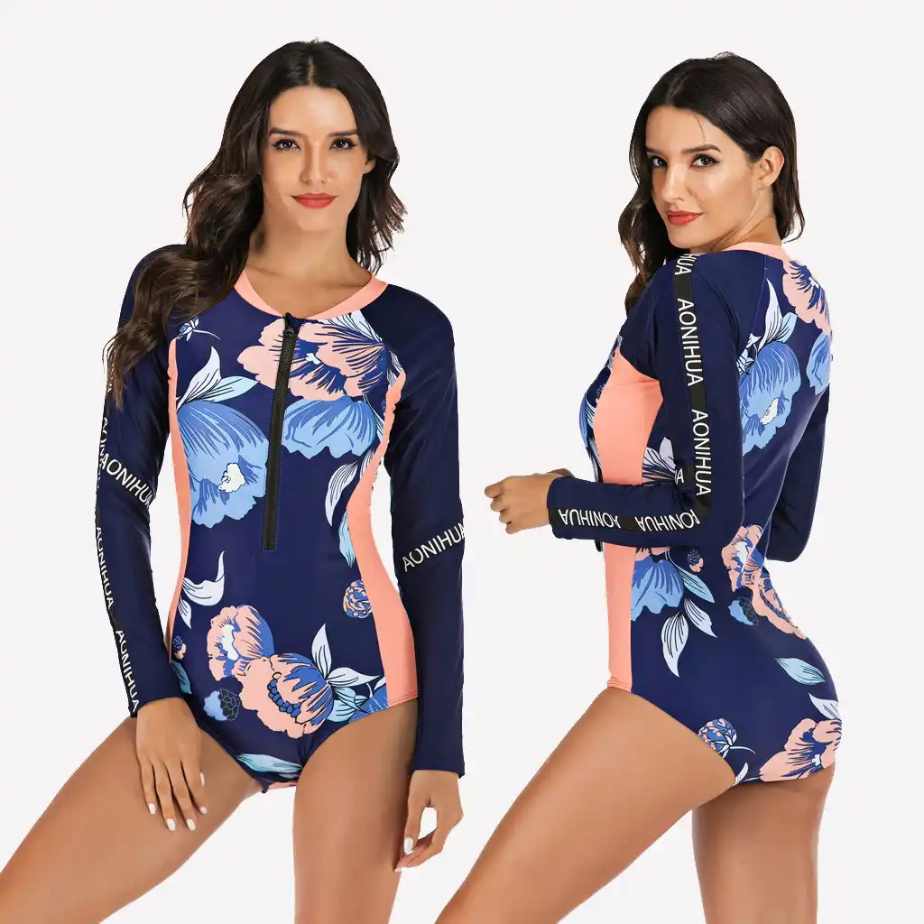 women's long sleeve swim bodysuit one piece