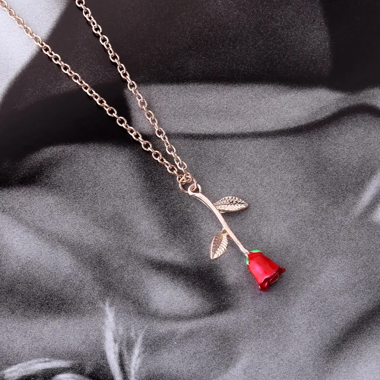 Массивное ожерелье с подвеской в виде розы из сплава, 4 цвета, Женские Ювелирные аксессуары, Золотая цепочка, ожерелье для женщин, подарок на день памяти - Цвет: red