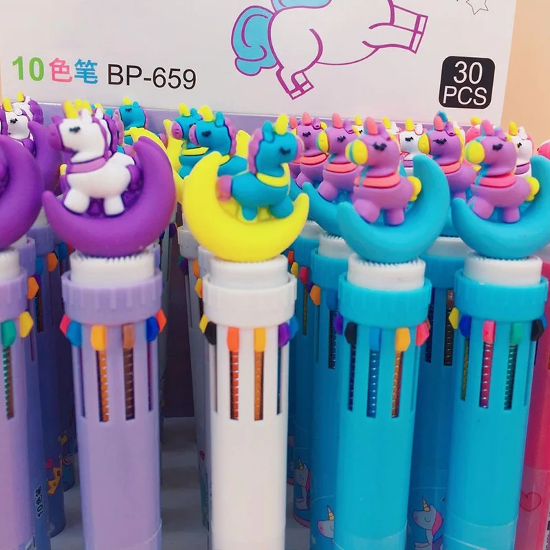 

Creative Cartoon 10 Colors Moon Unicorn Ballpoint Pens Multi-color Press Ball Pen Marker Pen 0.5mm For Student Korean Stationery
