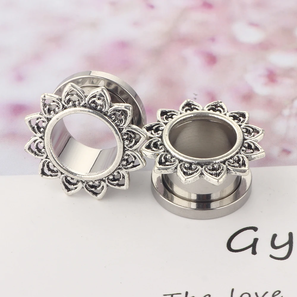 drop shipping 00 gauges Stainless Steel Double Flared Screw Fit Ear Flesh Tunnel Plug Ear Gauge Expander Piercing Jewelry