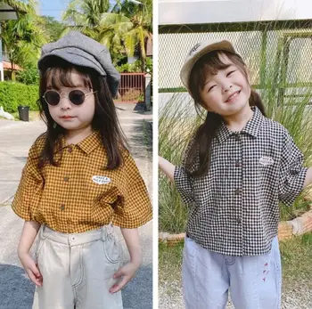 

2020 New Stylish Baby Girls Shirt Plaid Shirt Summer Fashion Kids Girls Blouse 1-6 Years