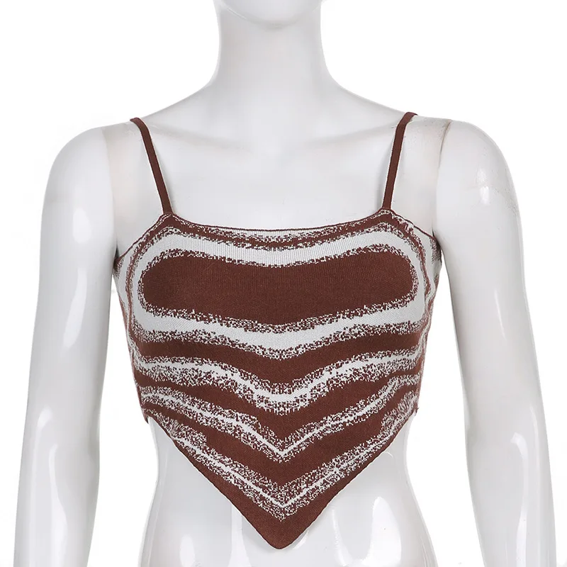corset t shirt Heart 2022 Summer Y2K Crop Top Knit Women Brown Sexy Backless Sleeveless Red Beach 90S Off Shoulder Casual Tank Tops nude camisole