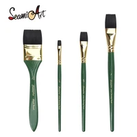 1pc Imitated Animal Nylon Hair Flat Artist Paint Brush Geen Short Holder Watercolor Acrylic Gouache Wash Brush Art Supplies 2