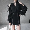 Harajuku Style Black High-waisted A-shaped Skirt Punk Fashion Women Sexy Breasted Elastic  Mini Skirt New ► Photo 2/6