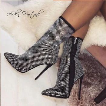 

Arden Furtado Fashion Women's Shoes Winter Pointed Toe Concise Stilettos Heels Zipper Sexy Elegant Ladies Boots Short Boots