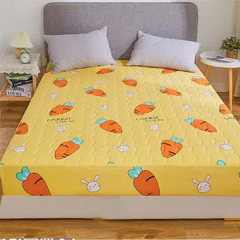 

Luxury Large Quilted Waterproof Mattress Cover fully cotton fabric printed Mattress Protector Soft Pad for Bed home decor