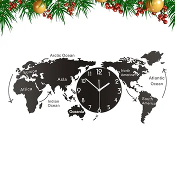 

1PC Unique Acrylic Wall Clock Creative World Map Wall Hanging Clock for Office Home Living Room Without Battery (Size M)