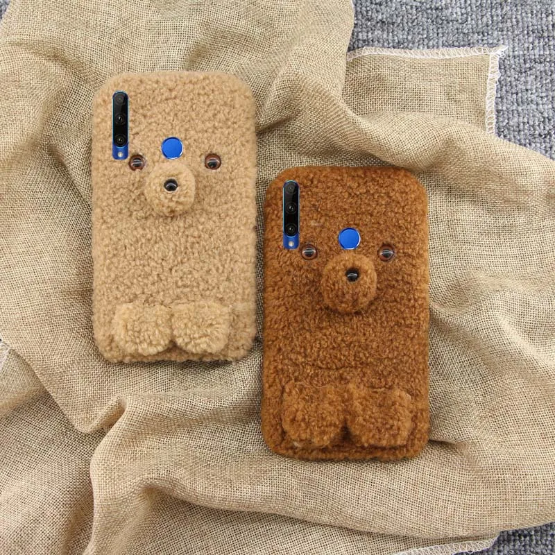 

Honor 10i Case Fashion Plush Bear doll Winter Keep warm Soft Silicone Protection Shockproof Back Cover For Honor 10i Phone Cover