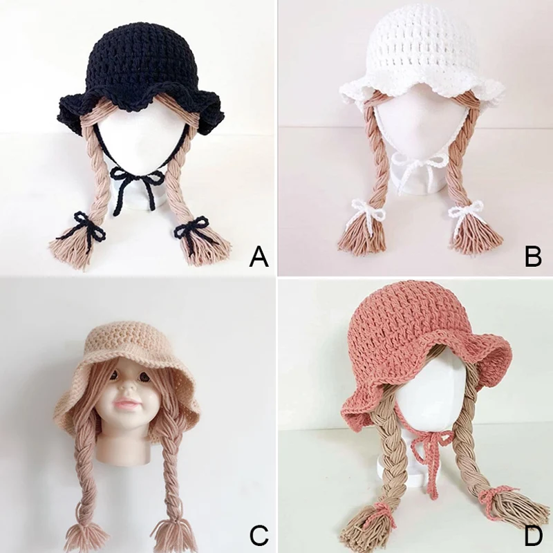 Winter Soft Warm Cute Wig Big Braid Kids Girls Princess Hat Baby Children Knitted Hat Birthday Christmas Party 48-52cm Hot accessoriesdoll baby accessories