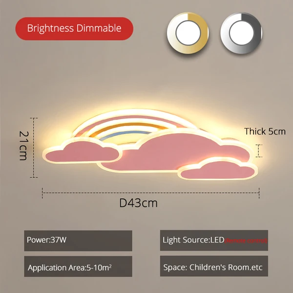 Современный светодиодный потолочный светильник в форме радужных облаков для детской комнаты розовый 220 В потолочный светильник для девочек белый светильник для спальни - Цвет корпуса: Pink-Small Size