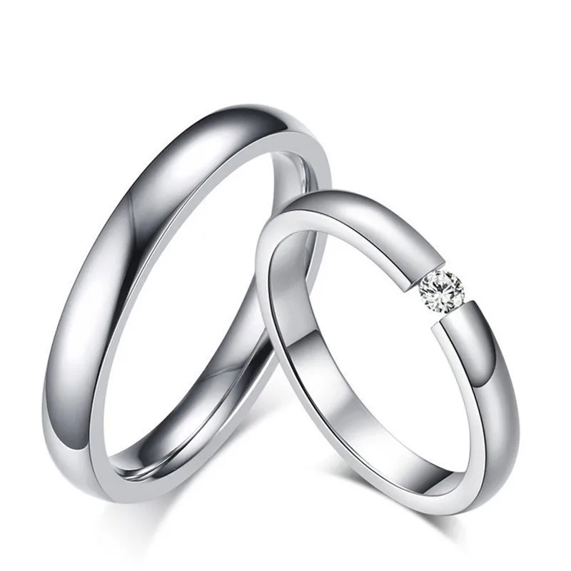 Обручальные кольца для мужчин и женщин ZORCVENS серебряного цвета из нержавеющей стали CZ обручальное кольцо с камнем