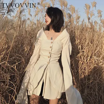 

Korea Women Fashion Dress Single Breast Full Sleeve Goddess Fan 2020 Summer False Two Piece Small Fresh Casual Dress ZP1106